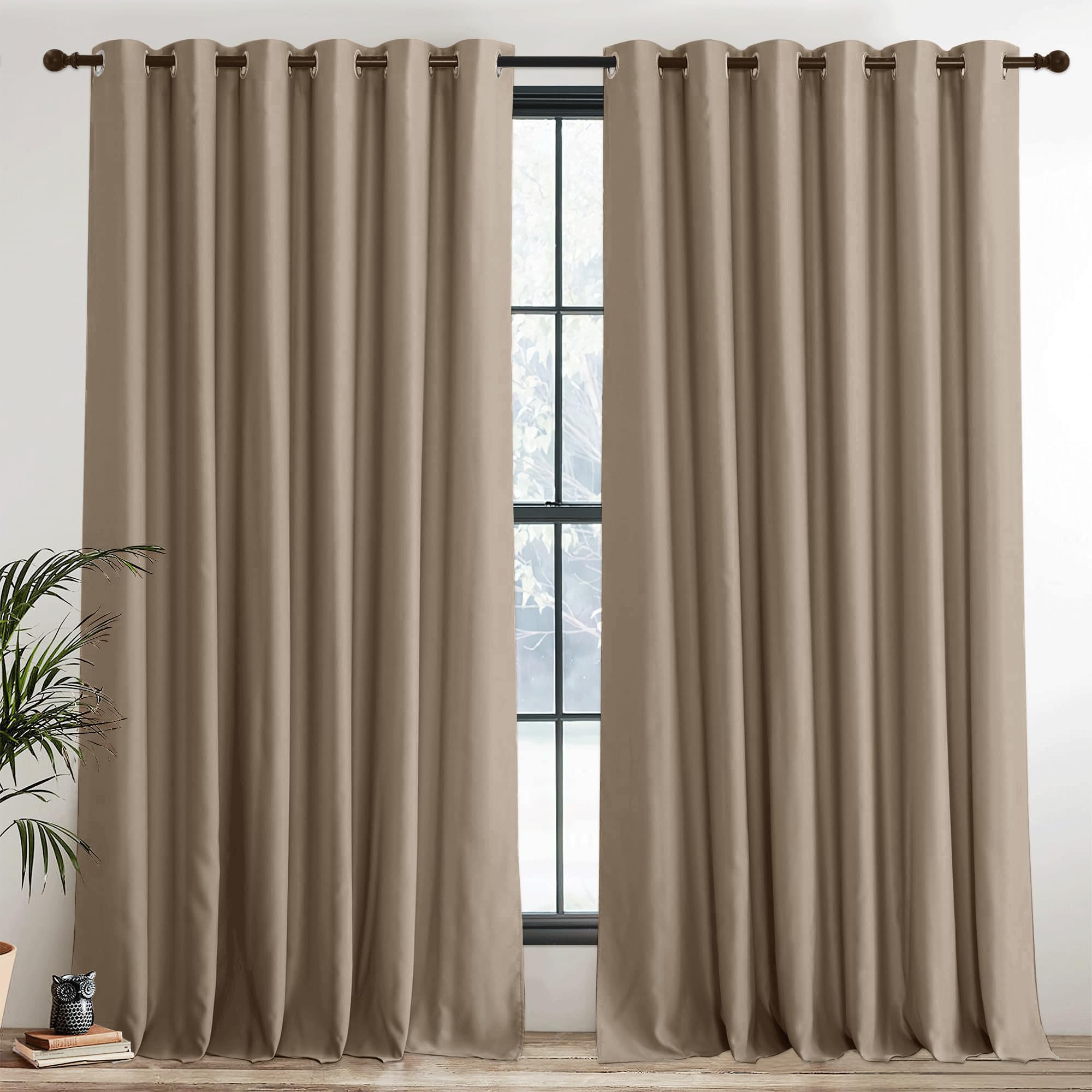 PONY DANCE Blackout Mocha Curtains for Bedroom - Thermal Insulated Curtains with Eyelet 2 Panels, 90 Inch Width x 90 Inch Drop Noise Reducing Energy Saving Drapes for Living Room/Hotel — image 1