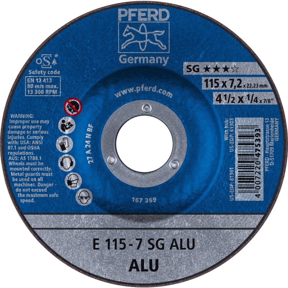 Pferd E1157A24NSGALU A24NSG Reinforced Grinding Wheel, 0 V, Multi-Colour, 115 x 7.2 mm
