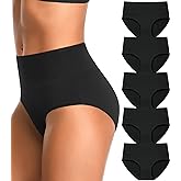 OPIBOO High Waisted Womens Underwear Cotton Tummy Control Postpartum Full Coverage Panties Stretch Briefs Black