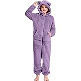 COZYPOIN Unisex Kids Fleece Jumpsuits Girls Fuzzy Hooded Rompers Zip Up One Piece Costume Warm Cute Clothes for 5-14 Y