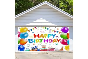 COVEIMES Garage Door Cover, Happy Birthday Party Decorations Colorful with Happy Birthday Yard Sign Background Garage Door Cover Hanging Backdrop Garage Door Decorations for Holiday Party Outdoor Indoor