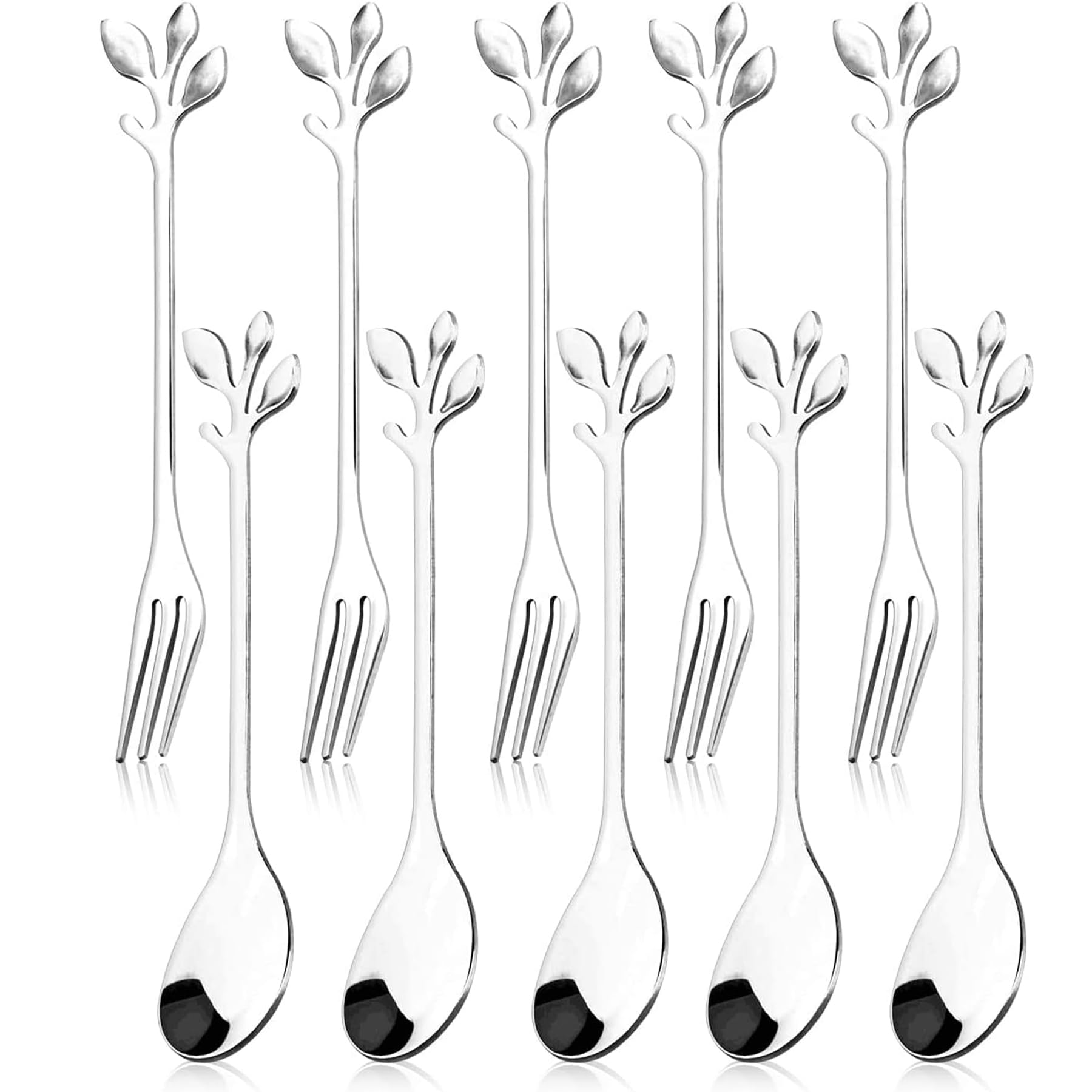 Pastry Forks - 10PCS Cake Forks and Spoons Set, Dessert Fork, Stainless Steel Sporks, Teaspoons Serving Spoons Kitchen Accessory Wedding Party for Party Small Utensils Cocktail Salad Dessert — image 1