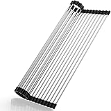 Roll Up Dish Drying Rack, Over The Sink Dish Drying Rack Kitchen Rolling Dish Drainer, Foldable Sink Rack Mat Stainless Steel