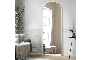 PUZONJIG 55x20" Arched Full Length Mirror with Stand, Gold Long Floor Mirrors, Full Body Dressing Mirror Over The Door, Tempered Glass Safety Wall Mirror for Bedroom, Living Room, Bathroom, Entryway Decor