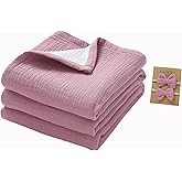 okdiy 4 Layers Muslin Baby Blankets, 100% Cotton Muslin Toddler Crib Swaddle Blankets, Soft and Lightweight Baby Quilt for Boys and Girls 47 * 47" (Violet+White)