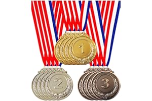 Jauisus 12 Pcs Gold Silver Bronze Medals 1st 2nd 3rd Place Metal Award Medals Olympic Style Winner Awards with Neck Ribbon for Sports, Party, Prizes, Competitions, 2 Inches