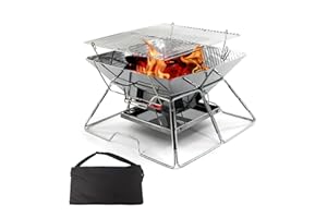 Collapsible Stainless Steel Fire Pit -OZHOMY Portable 304 Stainless Steel Grill Campfire Pit Liftable Wood Burning Charcoal G