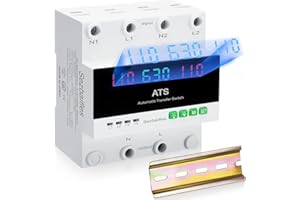 SEZBAIFLES 6-63Amp AC 110V Automatic Transfer Switch with LED Display, 2P Dual Power Outdoor Manual Electrical Changeover Switch, L1 Priority Mini ATS Din Rail Mount, 50/60Hz CE Certified for Home Generator