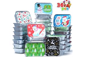 JOYIN 36 Pcs Christmas Cookie Tins with Lids for Gift Giving, Rectangle Treat Foil Exchange Containers, 7"x5"x2" Tupperware Disposable Food Storage Pan for Holiday Leftovers Goodie Container