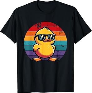 Cool Retro Yellow Duck in Sunglasses 70s 80s 90s Funny Duck T-Shirt