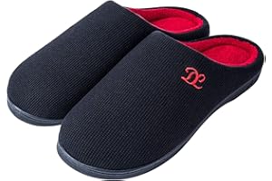 DL Mens Memory Foam Slippers Slip on, Comfy House Slippers For Mens Indoor Outdoor, Cozy Men's Bedroom Slippers Warm Soft Flannel Lining Closed Toe Man Slippers Size Black Gray Navy