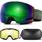 Odoland Magnetic Interchangeable Ski Goggles Set with 2 Lens, Anti-Fog UV Protection Snowboard Snow Goggles for Men Women