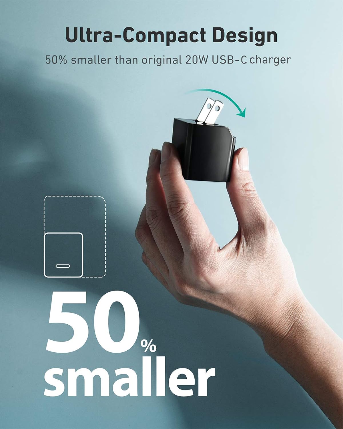 USB C Charger, AUKEY Minima Fast Charger with Foldable Plug, Ultra Compact USB C Wall Charger for iPhone 12/ 12 Mini/12 Pro Max, AirPods Pro, Samsung, Pixel 4-Black (Cable Not Included)