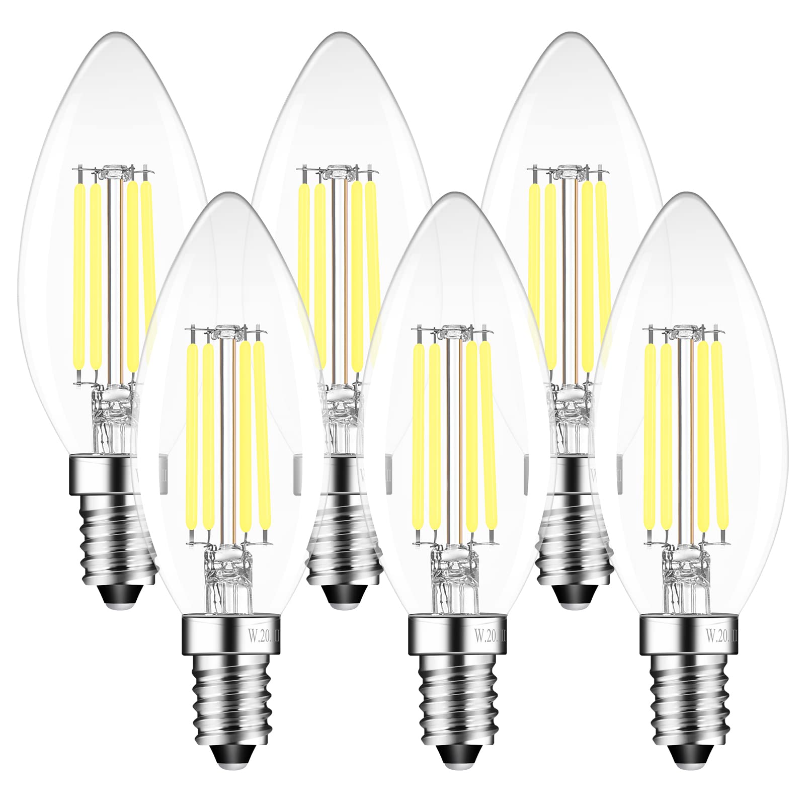 BINGSHION E14 Dimmable 4W LED Candle Bulbs, 40W Incandescent Bulb Equivalent, 6000K Cool White, 400lm, C35 Light Bulbs, Pack of 6