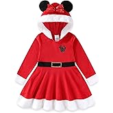 Disney Princess Frozen Minnie Mouse Girls Cosplay Christmas Holiday Long Sleeve Hooded Santa Dress for Toddler to Big Kids