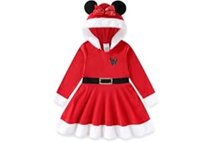 Disney Princess Frozen Minnie Mouse Girls Cosplay Christmas Holiday Long Sleeve Hooded Santa Dress for Toddler to Big Kids