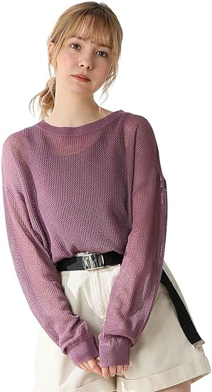 Amazon トップス 長袖 アンサンブル メッシュ 透け感 トレンド カジュアル おしゃれ レディース 春 Honeys ハニーズ メッシュ編アンサンブル アンサンブル 通販