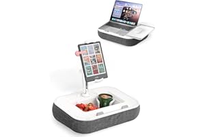 Kindle Pillow Stand with Lap Desk, Adjustable iPad Holder for Bed, 360° Swivel Tablet Arm, Laptop Desk with Mouse Pad, Snack 
