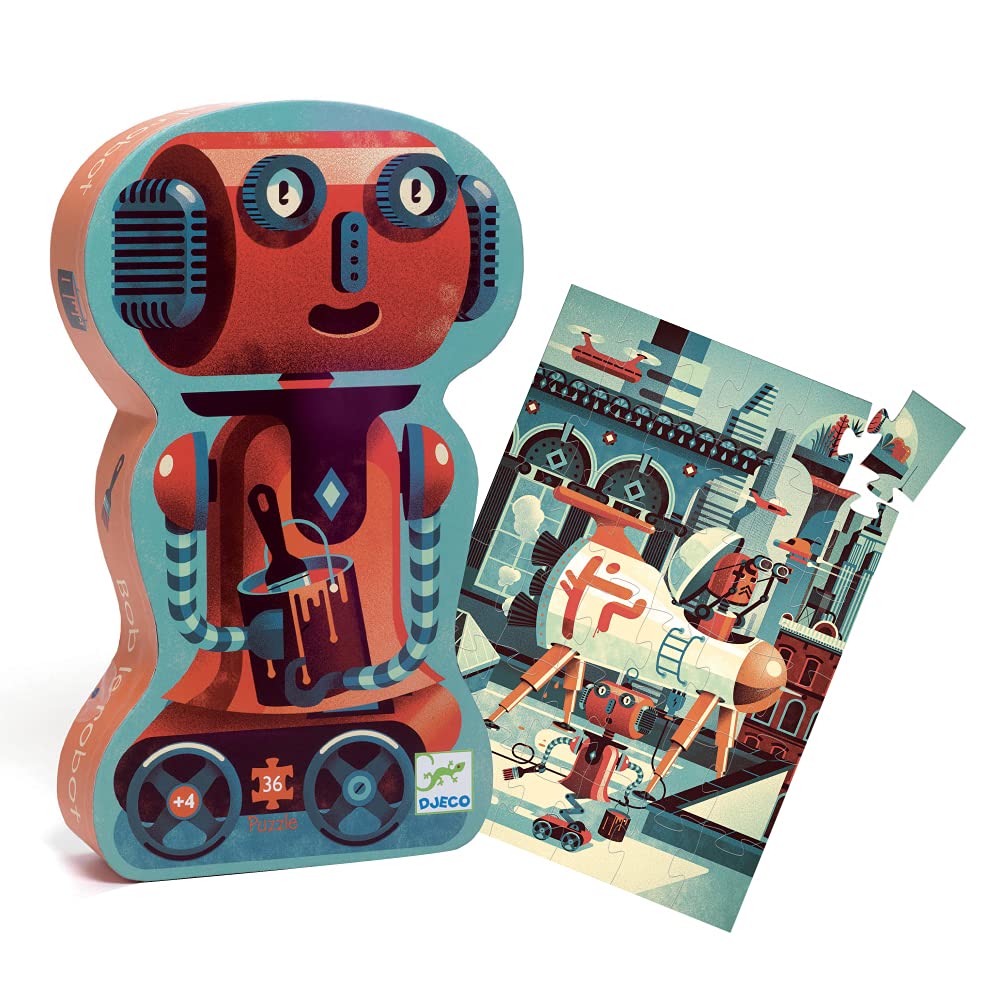 DJECO - P. Silueta Bob El Robot Interlocking and Puzzle, Multicolor, DJ07239