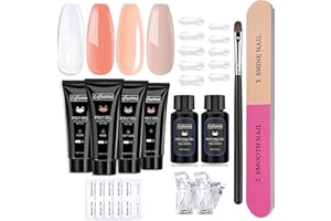 Lofuanna Poly Gel Nail Kit-4 Colors Nude Set Poly Nail Gel Nail Starter kit,15ML Poly Extension Gel With 80ml Slip Solution All-in-one Nail Strengthen Gel Nail Gel Kit DIY for Beginners