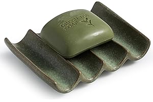 Cormomu Draining Ceramic Soap Dish - Fluted Design, Bar Soap Holder for Shower & Bathroom, Soap Saver Sponge Lift, Green