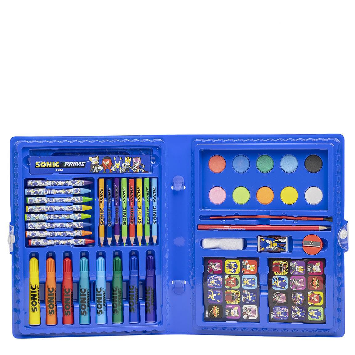 CERDÁ LIFE'S LITTLE MOMENTS Sonic Colouring Box - Includes Coloured Markers and Pencils, Watercolours and Stickers - Tracing Ruler - School Supplies Kit - Original Product Designed in Spain
