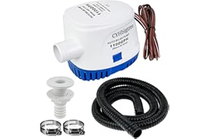 1100GPH Automatic Boat Bilge Water Pump Kit, 1-1/8 inch 12V Small Marine Bilge Pump with Float Switch, 6FT Hose, 2 Clamps, Th
