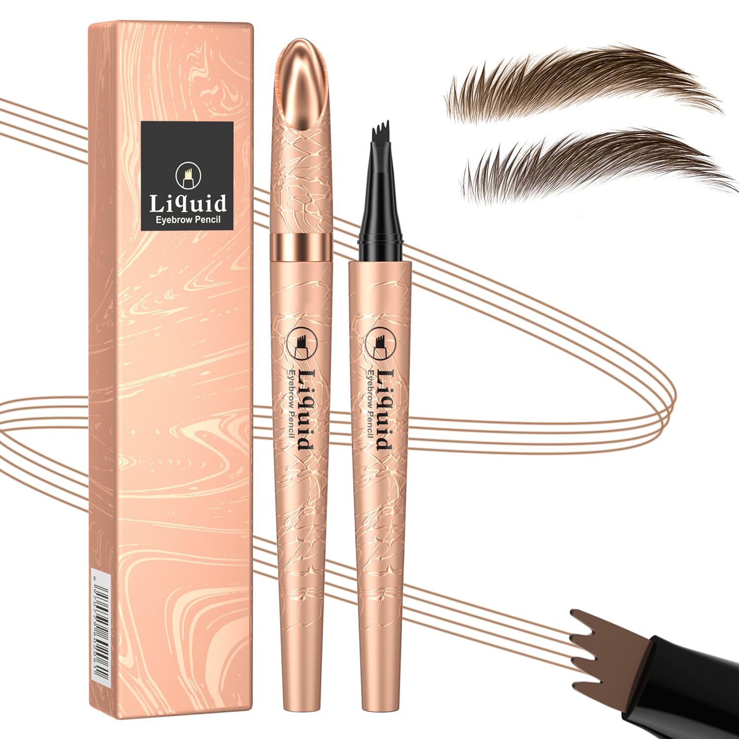 Microblading Eyebrow Pen-2026 New Eyebrow Pencil with 4 Fork Tip for Natural-Looking Hair-Like Defined Brows, Long-Lasting for 24 HR Wear, Waterproof Eyebrow Pen Light Brown
