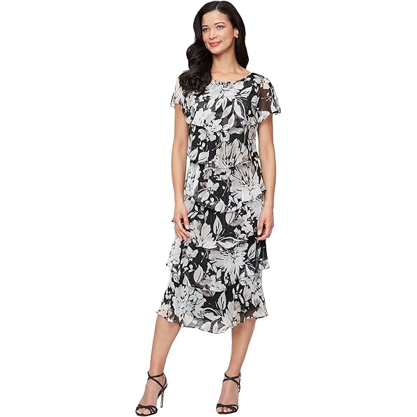 sachin and babi light blue dress Alex Evenings Metallic Floral High-Low Chiffon Jacquard Midi Dress With  Jacket - Hydrangea