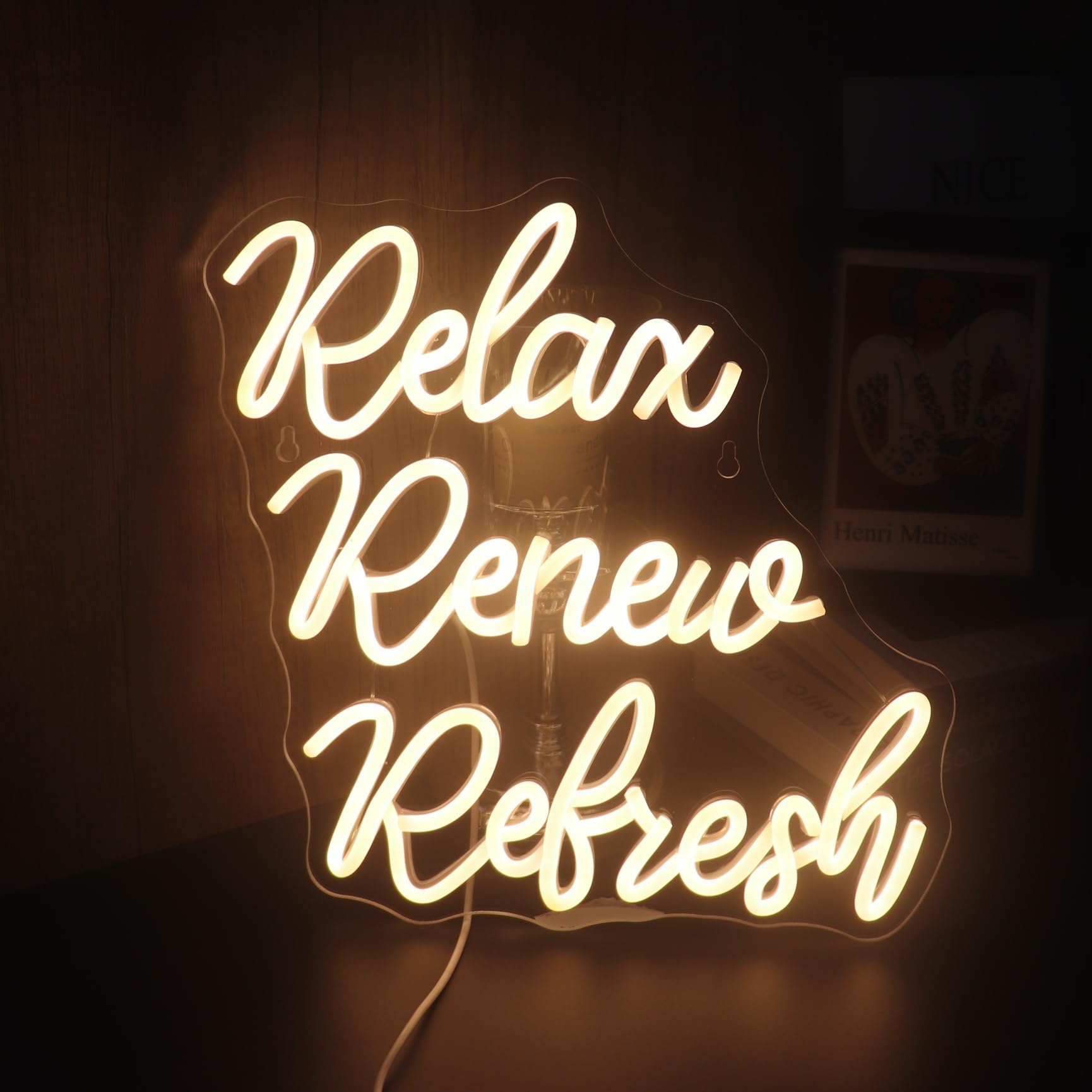 Photo 1 of Relax Renew Refresh Neon Sign Led Dimmable Neon Lights for Bar Room Home Art Wall Decor Party Window Living Room Decor Christmas' Birthday Gift (Warm white)