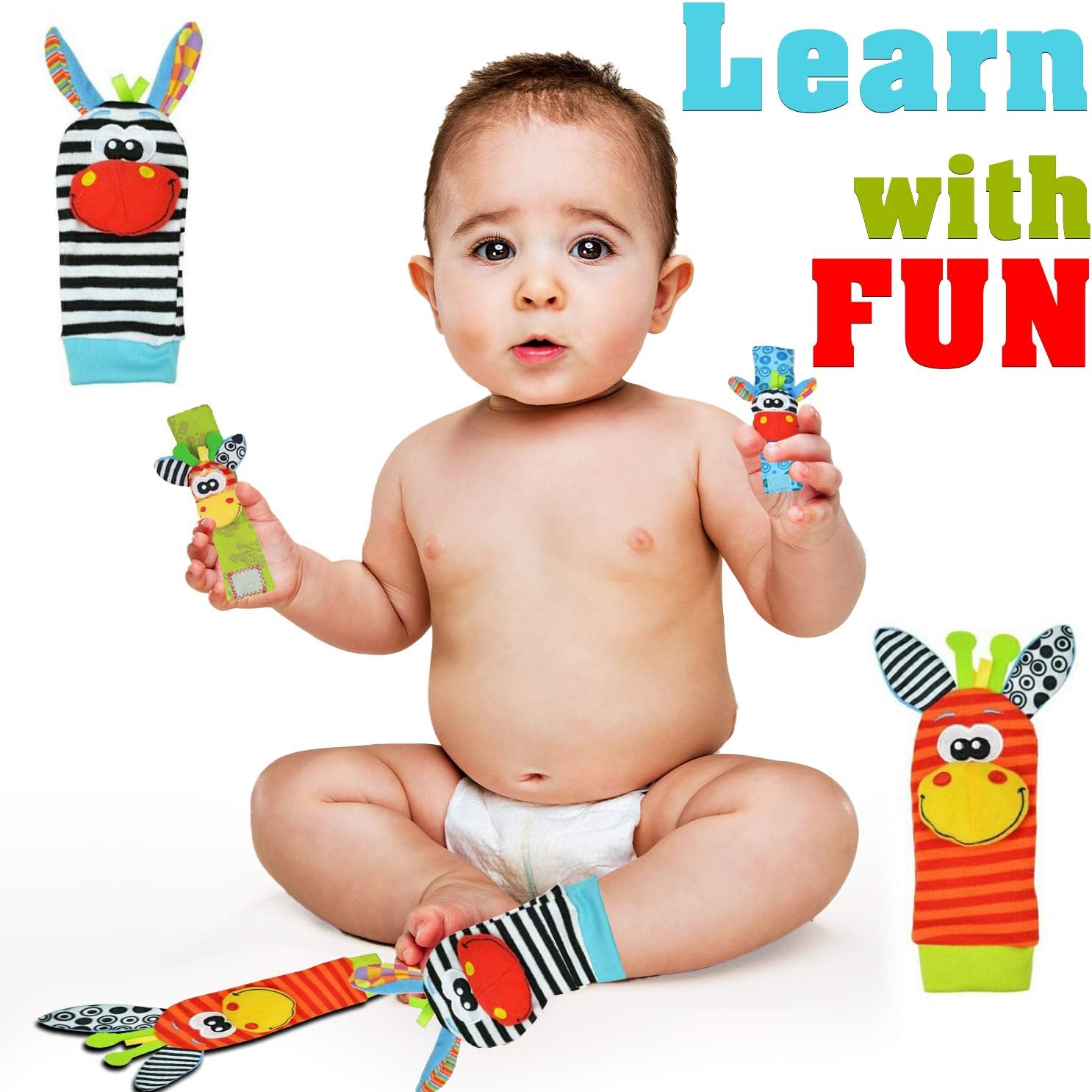 Baby Foot Finders Wrist Foot Rattles for Babies Baby Sensory Toys Socks Baby Rattle Gifts Toddler Newborn Girls Boys Boy Girl 0-3 3-6 6-9 9-12 Months Toy 2 Wrists & 2 Socks Gift (Unisex) - Image 4