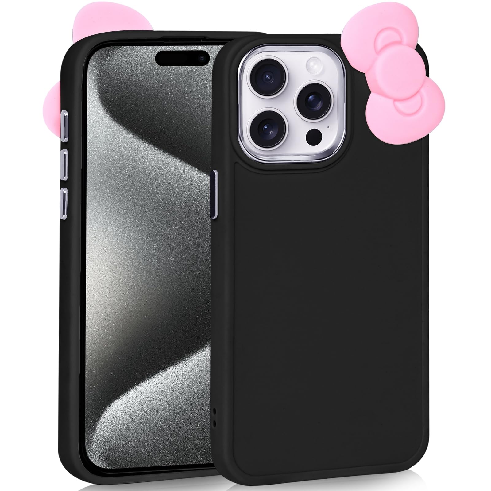 Kaislandy Compatible with iPhone 12 Pro Max Case, Cute 3D Bowknot Design Soft Silicone Shockproof Cover for iPhone 12 Pro Max 6.7" 2020 Black
