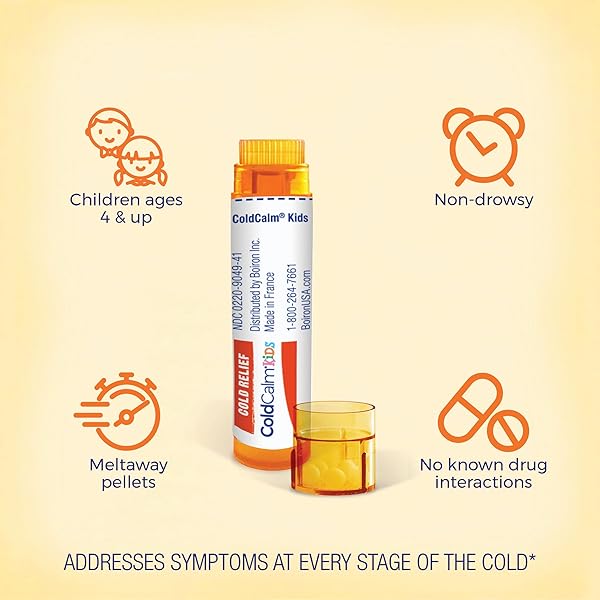 BOIRON COLDCALM KIDS PELLETS FOR RELIEF OF COMMON COLD SYMPTOMS SUCH AS SNEEZING, RUNNY NOSE, SORE THROAT, AND NASAL CONGESTION – 2 COUNT (160 PELLETS)