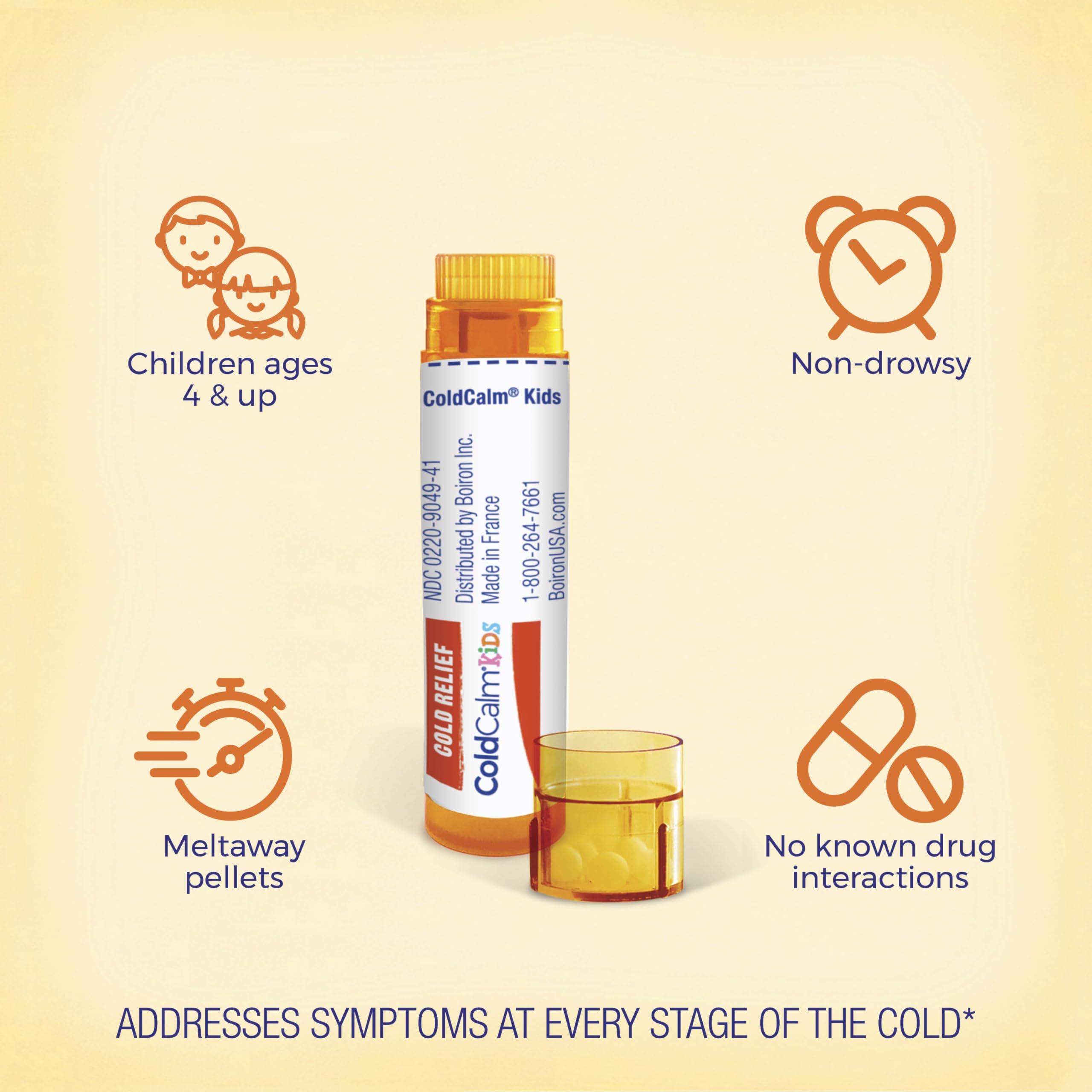 Boiron ColdCalm Kids Pellets for Relief of Common Cold Symptoms Such as Sneezing, Runny Nose, Sore Throat, and Nasal Congestion - 2 Count (160 Pellets)