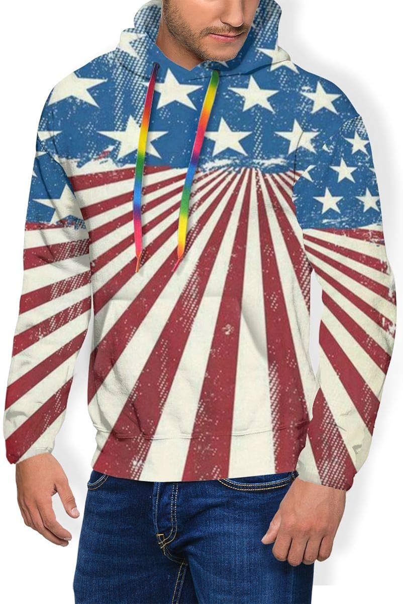 Men's Graphic Print Hoodie Vintage Unique Stars Stripes American USA Flag Unique