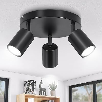 Ketom Rotatable 3 Way Black GU10 Ceiling Spotlight Round Chasis