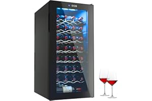 Fijinhom 32 Bottle Wine Cooler Refrigerator, Wine Fridge Freestanding with Digital Temperature Control, Soft LED Light, Large Wine Cellar For Red Wine, Champagne, Beer, Sparkling Wine