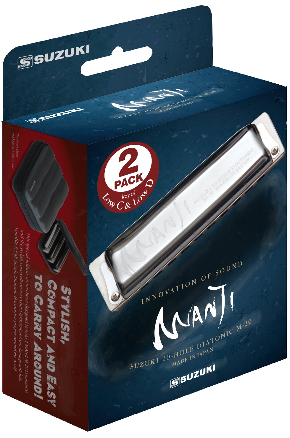 Suzuki M-20-LP Manji Diatonic Harmonica Low Key Set with case, Silver ,4.0 cm*10.5 cm*11.5 cm