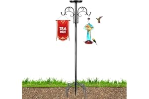 ReTang Adjustable Double Shepherds Hooks for Outdoor, 1 Pack 78.6 Inch Bird Feeder Pole Heavy Duty with 5 Prongs Base, Garden Hooks for Hanging Plants, Solar Lanterns, Hummingbird Feeder, Wind Chimes
