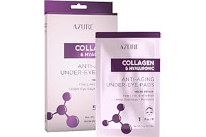 Azure Cosmetics Collagen & Hyaluronic Acid Anti Aging Under Eye Pads - Lifting & Moisturizing Eye Mask Patches - Reduces Fine Lines, Wrinkles, Dark Circles & Puffiness - Made in Korea - 5 Pairs