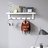 SMIBUY Coat Hooks with Shelf Wall Mounted 74 cm Bamboo 5 Double Hooks White view 2