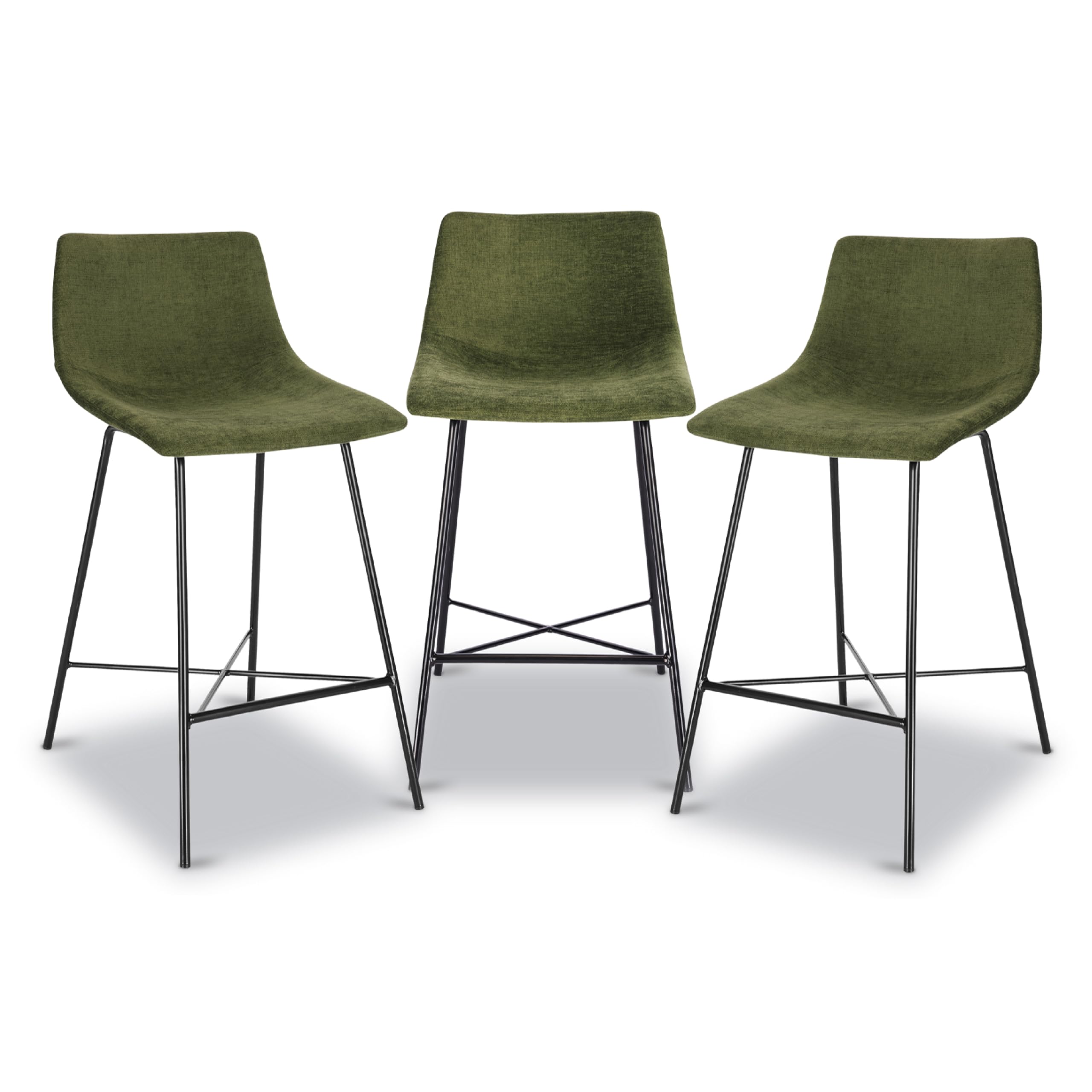 Poly & BARK Paxton Leather Counter Stools 24 Inches – Set of 3 - Counter Height Bar Stools – Barstools for Kitchen Island or Counters – Faux Leather & Matte Black Steel Base – Distressed Green Velvet Image