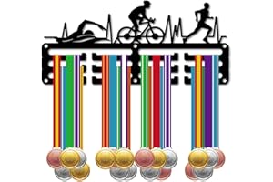 CREATCABIN Triathlon Medal Holder Display Swim Bike Run Medal Hangers Rack Sports Metal Hanging Awards Iron Small Decor Awards for Swimming Running Men Wall Home Badge Medalist Black 11.4 x 5.1 Inch
