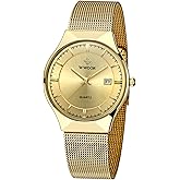 MASTOP Men Watch Ultra Thin Watches Stainless Steel Mesh Band Quartz Wristwatch Fashion Date Waterproof Watches