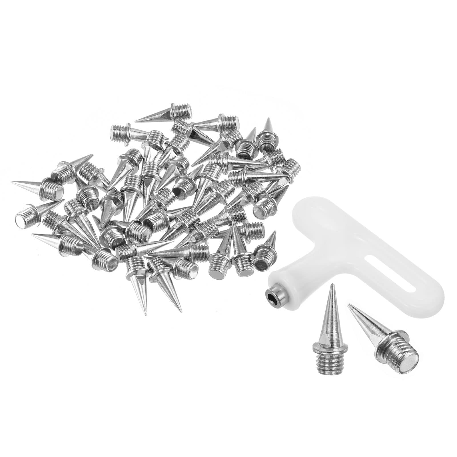 PATIKIL 1/2 Inch Steel Track Spikes, 48 Pack Sports Shoes Spikes Replacement Accessories with Spike Wrench for Long Jumping Running, Silver Tone
