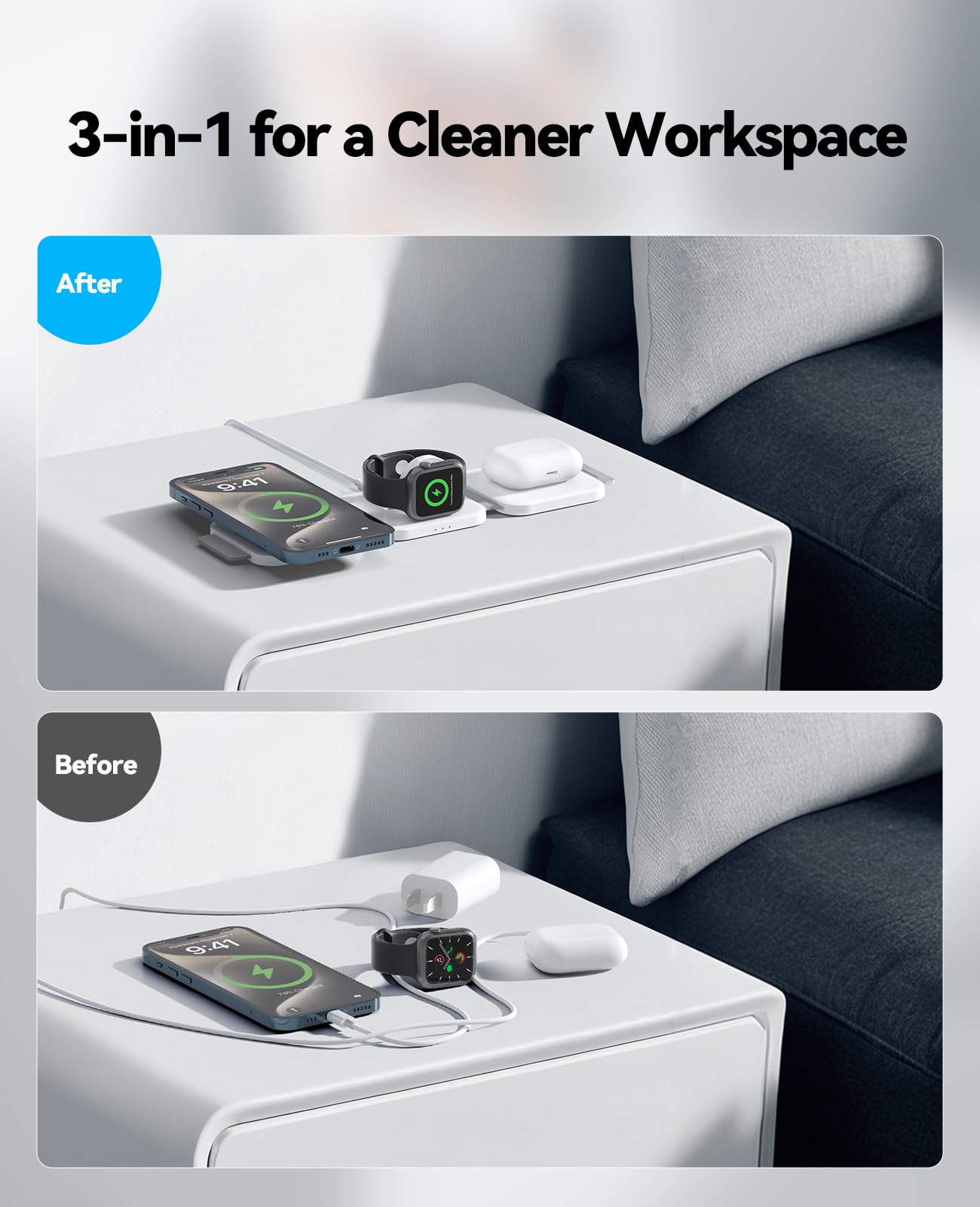 3 in 1 Charging Station for Apple Multiple Devices, Foldable Magnetic Fast Wireless Charger Dock, Travel Charging Pad for iPhone 17 16 15 14 13 12 Pro Max Plus Apple Watch Series & AirPods 4/3/2/Pro