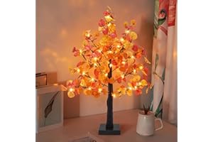 Agusbagli 24 Inch Artificial Eucalyptus Tree Decor, 55 LED Battery Operated Fall Light Up Tabletop Tree with Timer for Indoor Home Wedding Harvest Autumn Thanksgiving Decorations