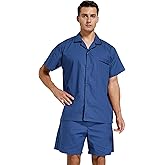 Mens Cotton Pajamas Short Sleeve Pajama Set Woven Sleepwear Loungewear Nightwear