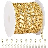 SMYHTGLIF 5 Meters Lip Chain for Jewelry Making Gold Plated Brass Jewelry Making Chains Craft Chain Bulk with Lobster Clasps and Jump Rings