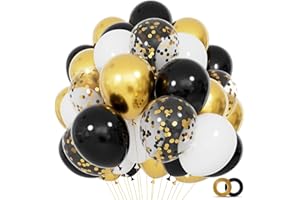 KUULBELA 68Pcs Black White Gold Balloons with 12 Inch Black Gold Confetti Balloons for Graduation Birthday Wedding Party Decorations